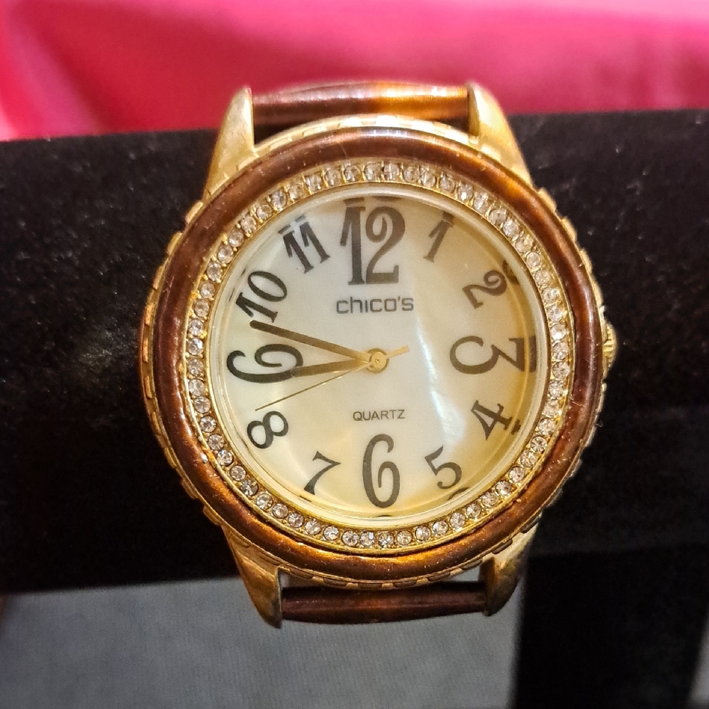 Chico's Gold and Brown Crystal-Embellished Watch